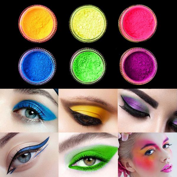 

nail glitter 6 colors eyeshadow neon pigment powder set fluorescent eye manicure decoration art dust, Silver;gold