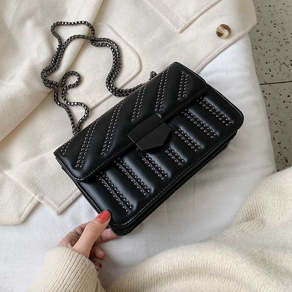 

small pu leather crossbody bags for women 2020 rivets designer chain shoulder messenger bag female travel handbags