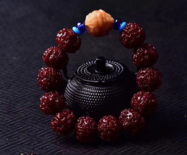 

natural six petal bracelet, bodhi hand string bead 19-20mm, Black
