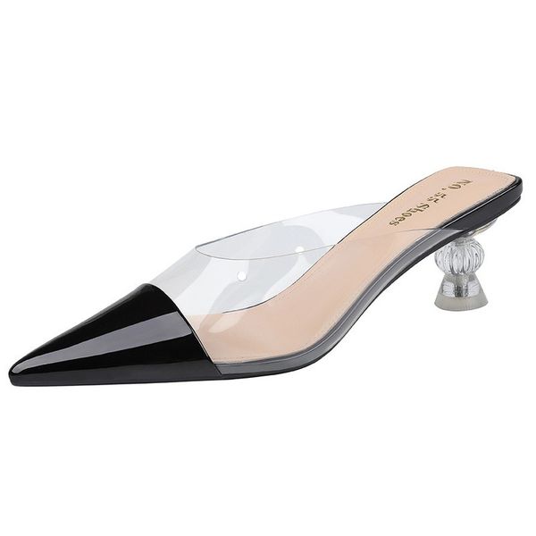 

meriahzheng summer shallow mouth high-heeled sandals pointed toe transparent outer sandals slip-on women's shoes lsj-8131-3, Black