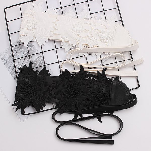 

elegant black white lace wide corset belt female vintage waist seal bandage ladies decorative belt with dress qz0084, Black;brown
