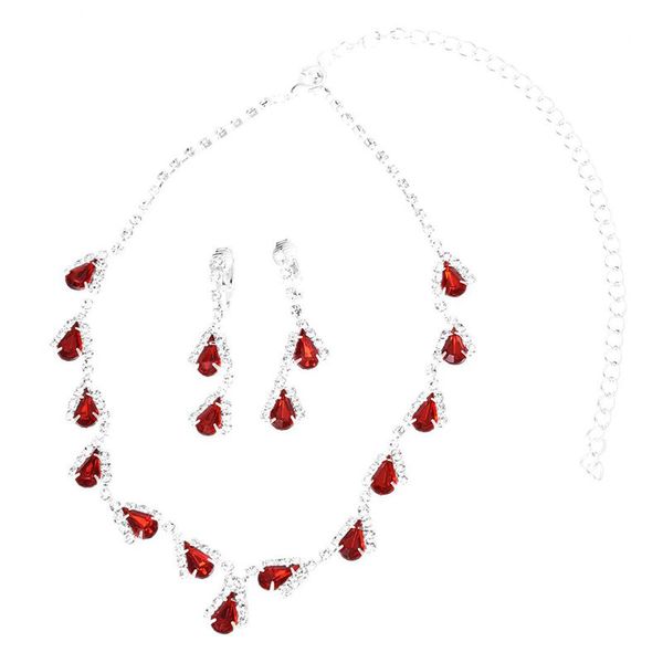 

women's bridal wedding red teardrop pearls crystal rhinestone necklace, Silver