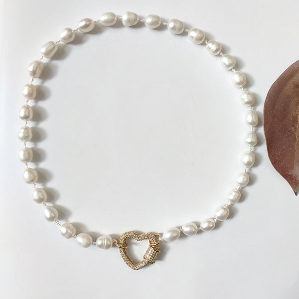 

chokers 2021 style natural pearl necklace women charming baroque freshwater white spiral button pendant collares de moda, Golden;silver