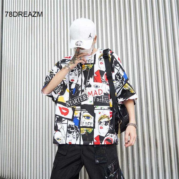 

hip hop t shirt men funny patchwork t-shirts harajuku streetwear 2020 spring summer tshirt short sleeve dance tees males, White;black