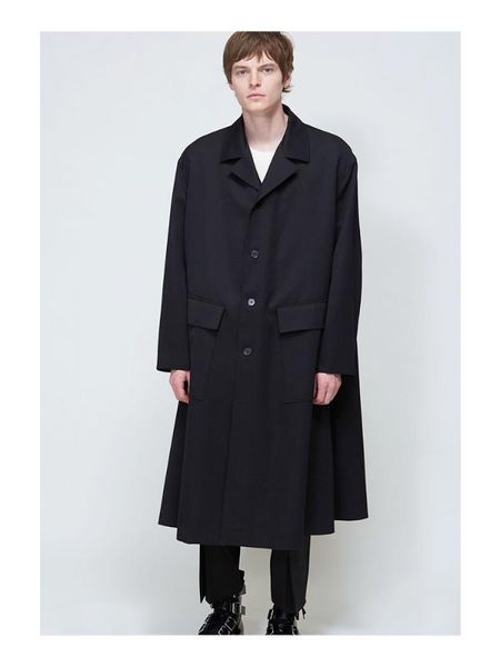 

2020 fashion winter super loose long profile tooling simple windbreaker men's casual a-shaped pocket yohji coat, Tan;black