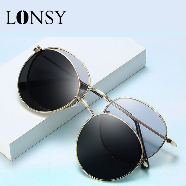 

sunglasses lonsy brand round design metal magnet clip women men custom prescription myopia gafas de sol, White;black