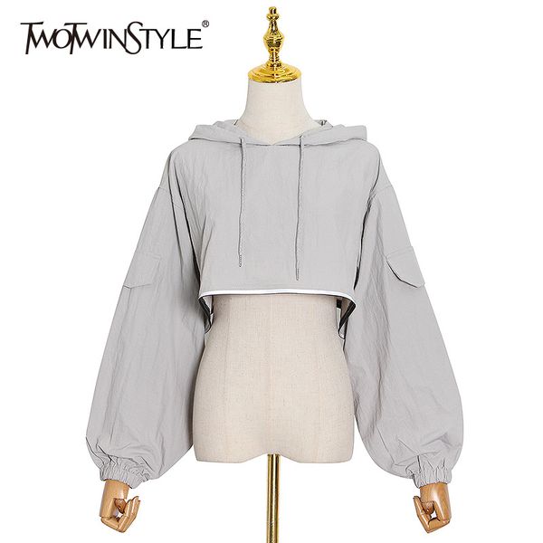 

twotwinstyle black casual sweatshirt for women v neck long sleeve solid shirt sweatshirt female 2020 fall fashion new clothing 0916