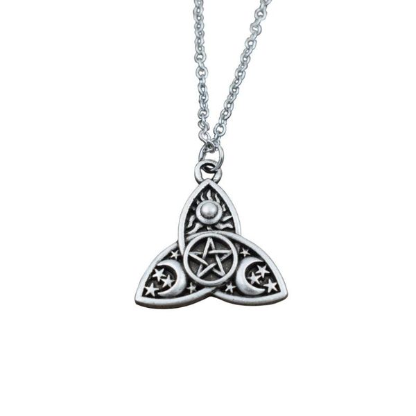 

triple moon goddess triquetra pentacle necklace pagan wicca pendant necklace, Silver