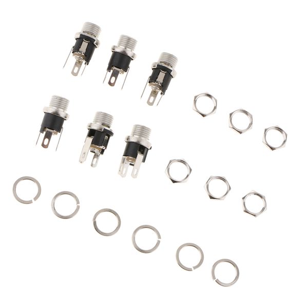 

6 pieces dc power jack socket with washer and hexagonal fixing nut