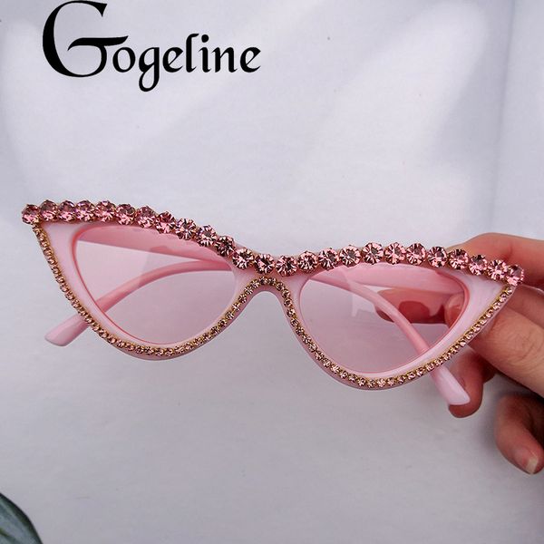 

diamond cat eye sunglasses women vintage rhinestone sun glasses female lady candy pink color eyewear triangle shades uv400, White;black