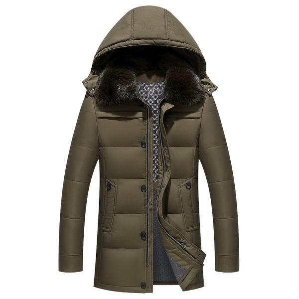 

white duck down coat men long down jacket with real fur thick warm winter down parkas hooded windbreaker men snow coat, Black