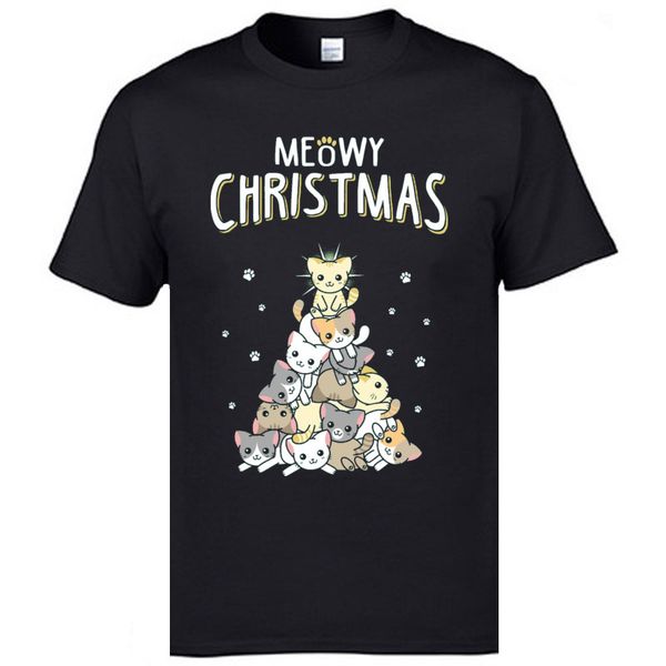 

meowy christmas tree cat funny tshirts santa xmas pug men round neck & tees short sleeve sweatshirts europe t-shirts