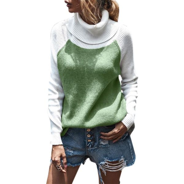 

women clothing turtleneck patchwork sweater long sleeve knitwear casual autumn clothes winter outfits, White;black