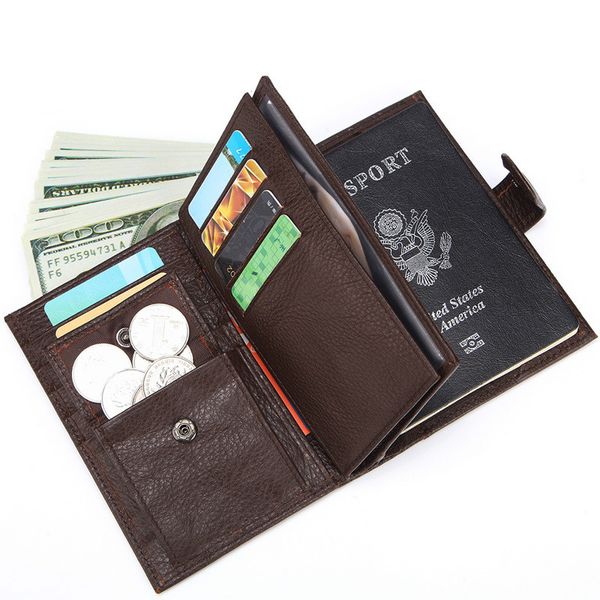 

new fashion men's genuine leather passport bag multi-card cow leather short wallet fashion personalized document bag, Red;black