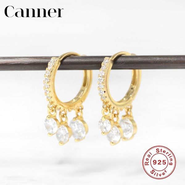 

hoop & huggie canner sparkling 925 sterling silver earrings three small round zircon for women girls fine jewelry pendientes w4, Golden;silver