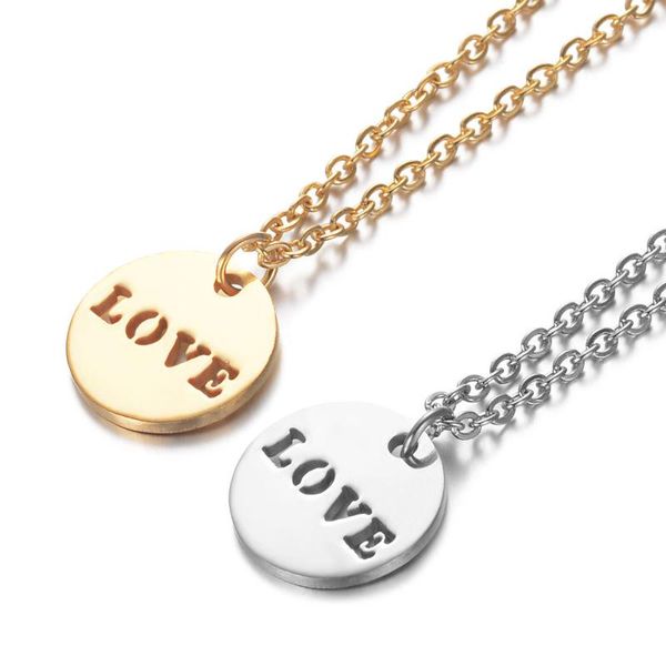 

chains 2021 316l stainless steel 4 style love letter charm necklace gold tone heart round tag pendant long chain, Silver