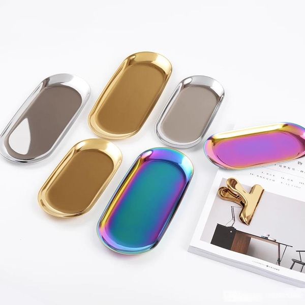 

23*9.5cm nordic chic metal stainless steel tray storage brass oval storage/tea tray gold/silver/gradient color popular product decoration