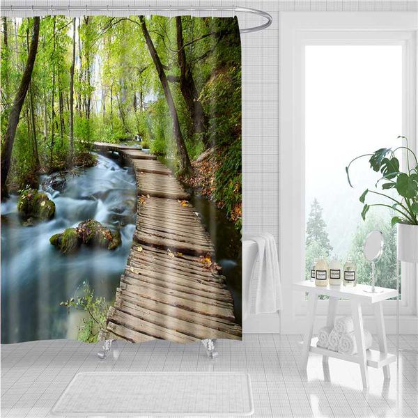 

washable bathroom shower curtain polyester fabric bath curtains decorative for home forest river landscape prints screen dw186