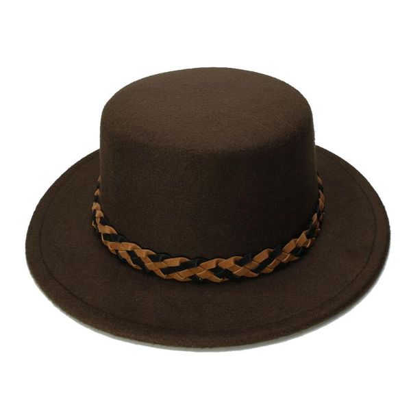 

luckylianji kid child vintage 100% wool wide brim round cap pork pie porkpie bowler hat twist braid leather band (54cm/adjust, Blue;gray