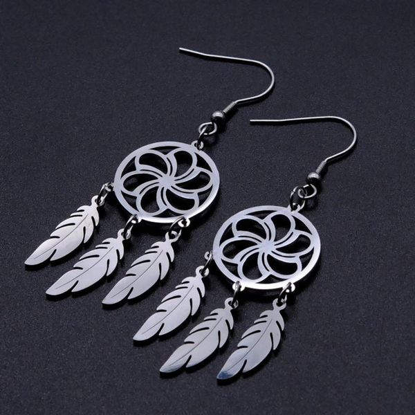 

100% stainless steel flower dream catcher unique drop earring for women boho jewelry earrings bohemia jewellery dangle earrings, Silver