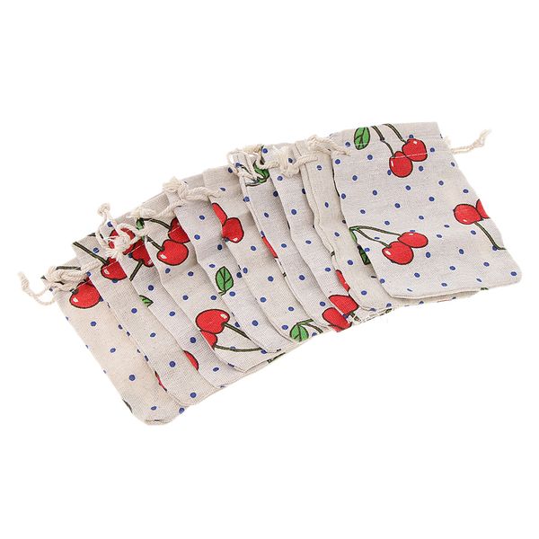 

10pcs cotton linen cherry sack jewelry pouch drawstring bag wedding favor