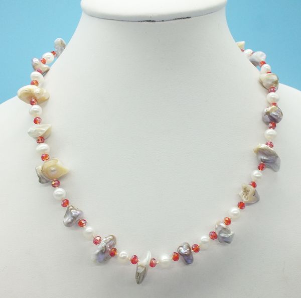 

promotion, classic natural pearl necklace 18", Golden;silver
