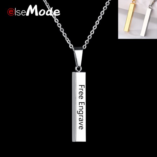 

elsemode steel color name date bar necklace women diy custom engraved statement personalized necklaces & pendants jewelry, Silver