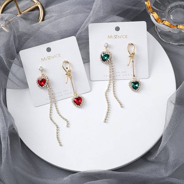 

2020 new arrival vintage heart women dangle earrings han crystal love asymmetric tassel earrings sweet long femel, Silver