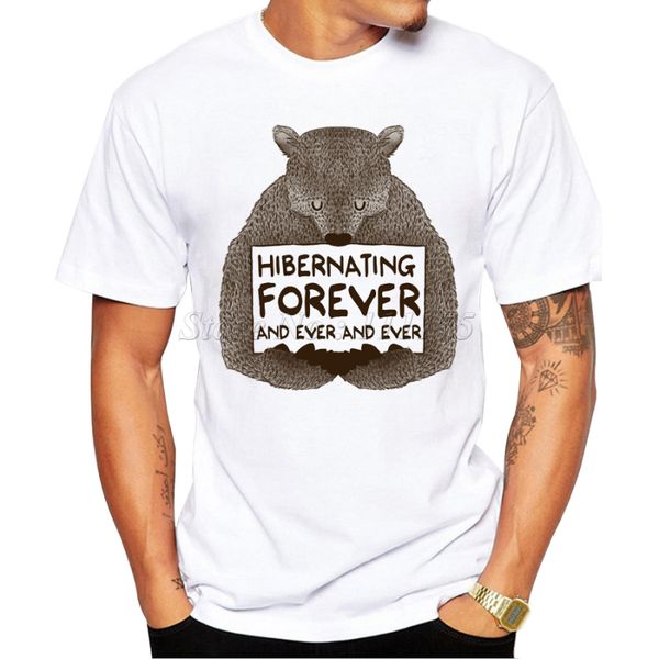 

2019 men's fashion summer funny hibernating forever design t shirt casual male hipster bear printed own style tees