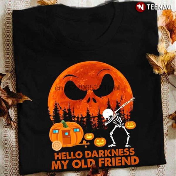 

halloween dabbing skeleton hello darkness my old friend t-shirt