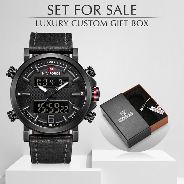 

wristwatches naviforce men's watches quartz sports clock luxury men watch with box set for sale male leather waterproof wrist, Slivery;brown