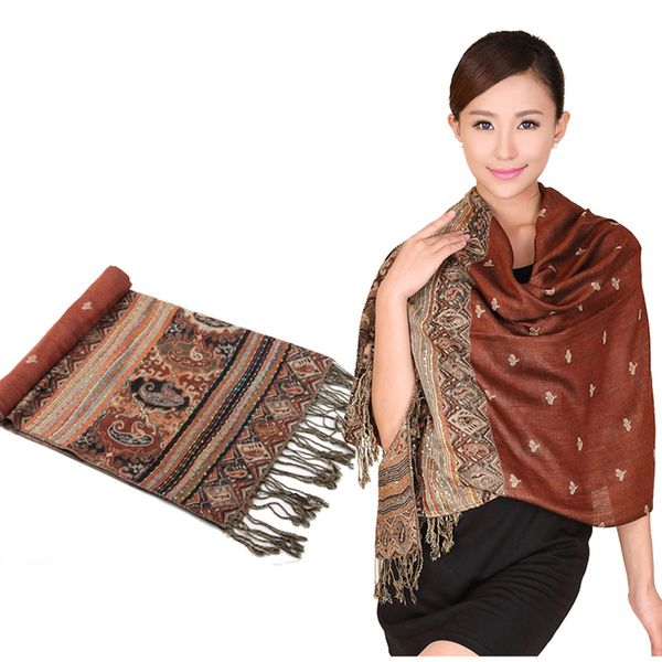 

new arrival autumn winter brick red reversal double-sides fancy paisley women's shawl scarf warp bee 011504, Blue;gray