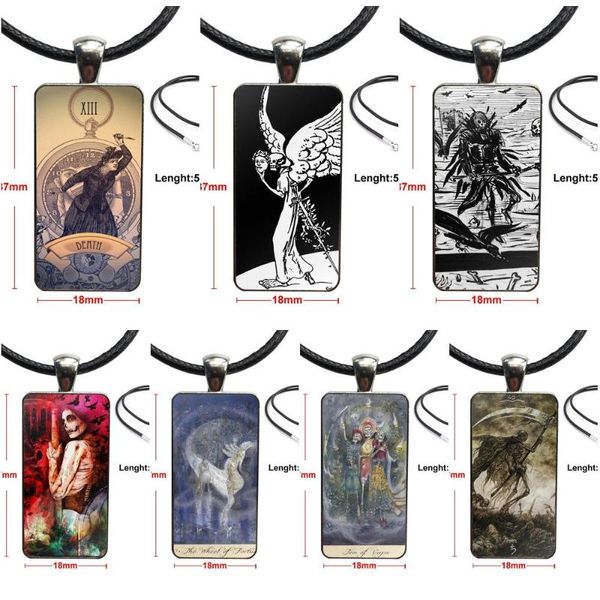 

for women girls vintage jewelry steel color glass cabochon choker pendant long rectangle necklace tarot cards death, Silver