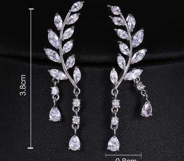 

be8 new arrival clear cubic zircon leaf pendant design stud earrings fashion pendientes mujer women jewelry11, Golden;silver
