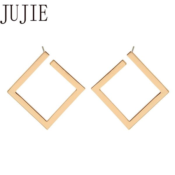

jujie new simple statement earring female jewelry dropshipping fashion korean square metal stud earrings for women 2020, Golden;silver