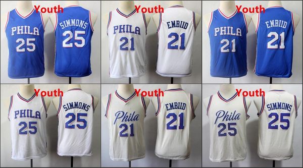 

филадельфия 76ers дети эмбиид бен симмонс nba баскетбол джерси молодежи, Black