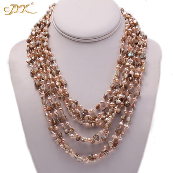 

jyx 2020 элегантный 6 * 9 мм перламутр ожерелье оболочки розовые раковины палочки 8 нитей розовый жемчуг ожерелье 22" красивый подарок, Silver