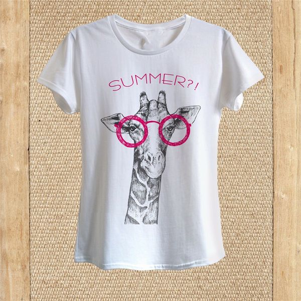 

симпатичные жираф с розовым очки t-shirt design забавная лето unisex женщины юмористическая tee shirt
