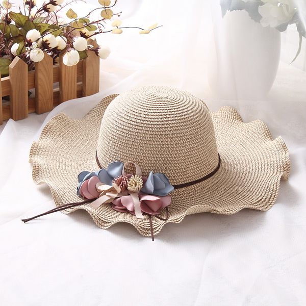 

wide brim hats flyber floral decor straw sun summer for women uv protection foldable female beach hat, Blue;gray