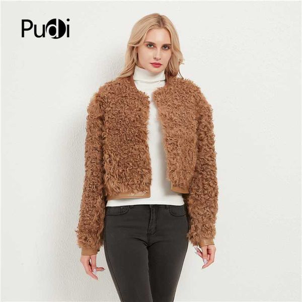 

pudi women lady real sheep fur coat jacket female winter warm genuine fur parka coats ct058, Black