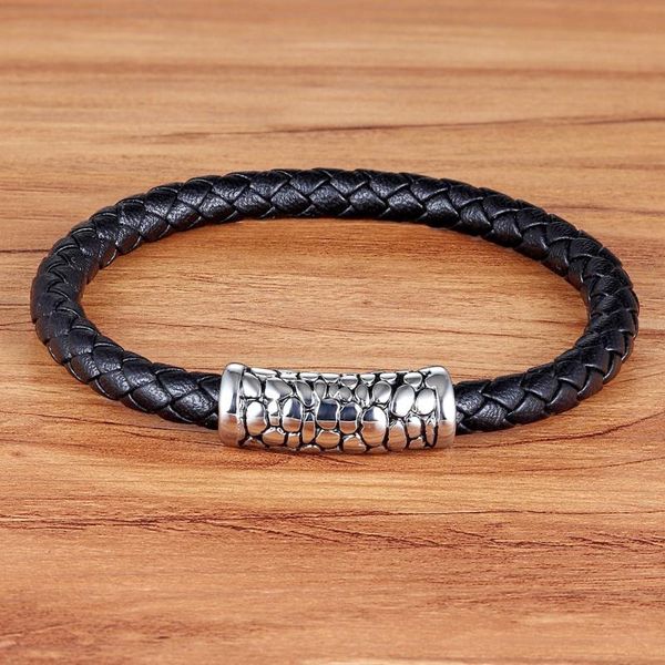 

TYO Personality Multiple Styles 19/21CM Adjustable Black Color Irregular Veins Stainless Steel Genuine Leather Bracelet For Men