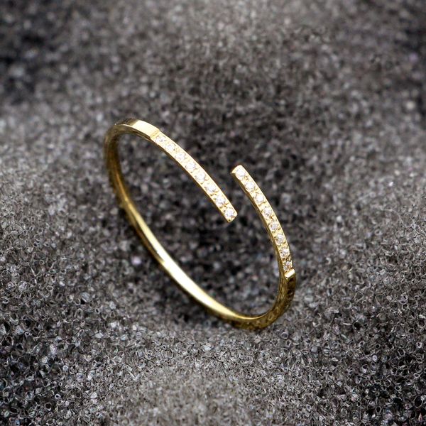 

wedding rings design 1mm wide openings inlaid with 16 zircon ring for women titanium steel love brand jewelry, Slivery;golden