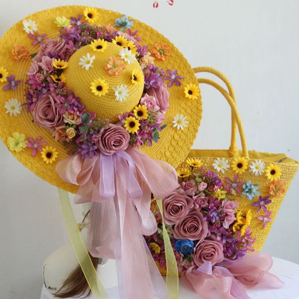

rattan weave straw summer handbag women fashion big flower beach bag casual holiday travel vacation bohemia style tote