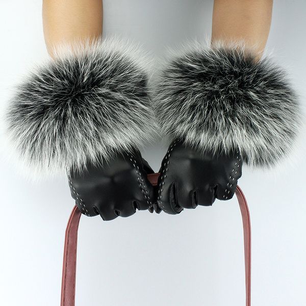 

five fingers gloves 2021 sale winter autumn and super big fur really sheepskin thermal fashion, Blue;gray