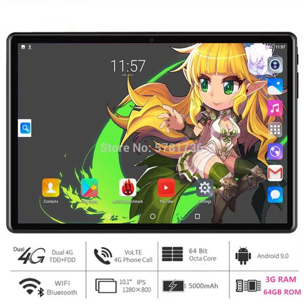 

tablet pc 10 inch octa core 3gb+64gb +tf card 64gb) 4g ltetab phone call wifi gps bluetooth android 9.0 tablets 1280*800