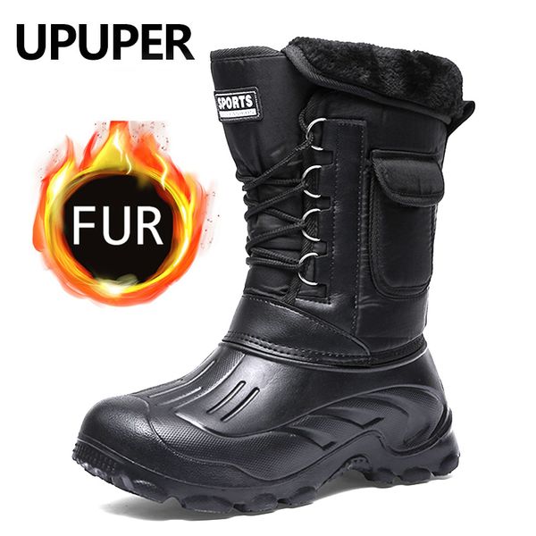 

new winter boots men waterproof snow rain shoes with fur plush warm winter men shoes male casual work fishing boot 2020, Black