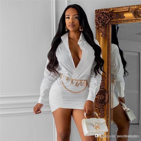 

clothing womens deep v dress lapel neck long sleeve solid color womens dresses fashion female, Black;gray