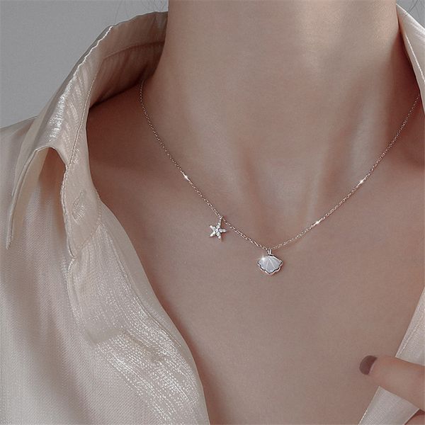 

fashion zircon star shell charm necklace for women wedding party jewelry accessories choker dz789, Golden;silver