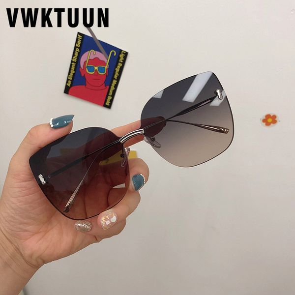 

sunglasses vwktuun women 2021 rimless vintage oversized shades uv400 glasses gradient lens for sun, White;black