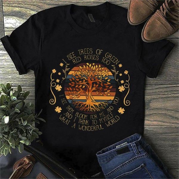 

хиппи дерево я думаю: what a wonderful world t shirt black men s 6xl